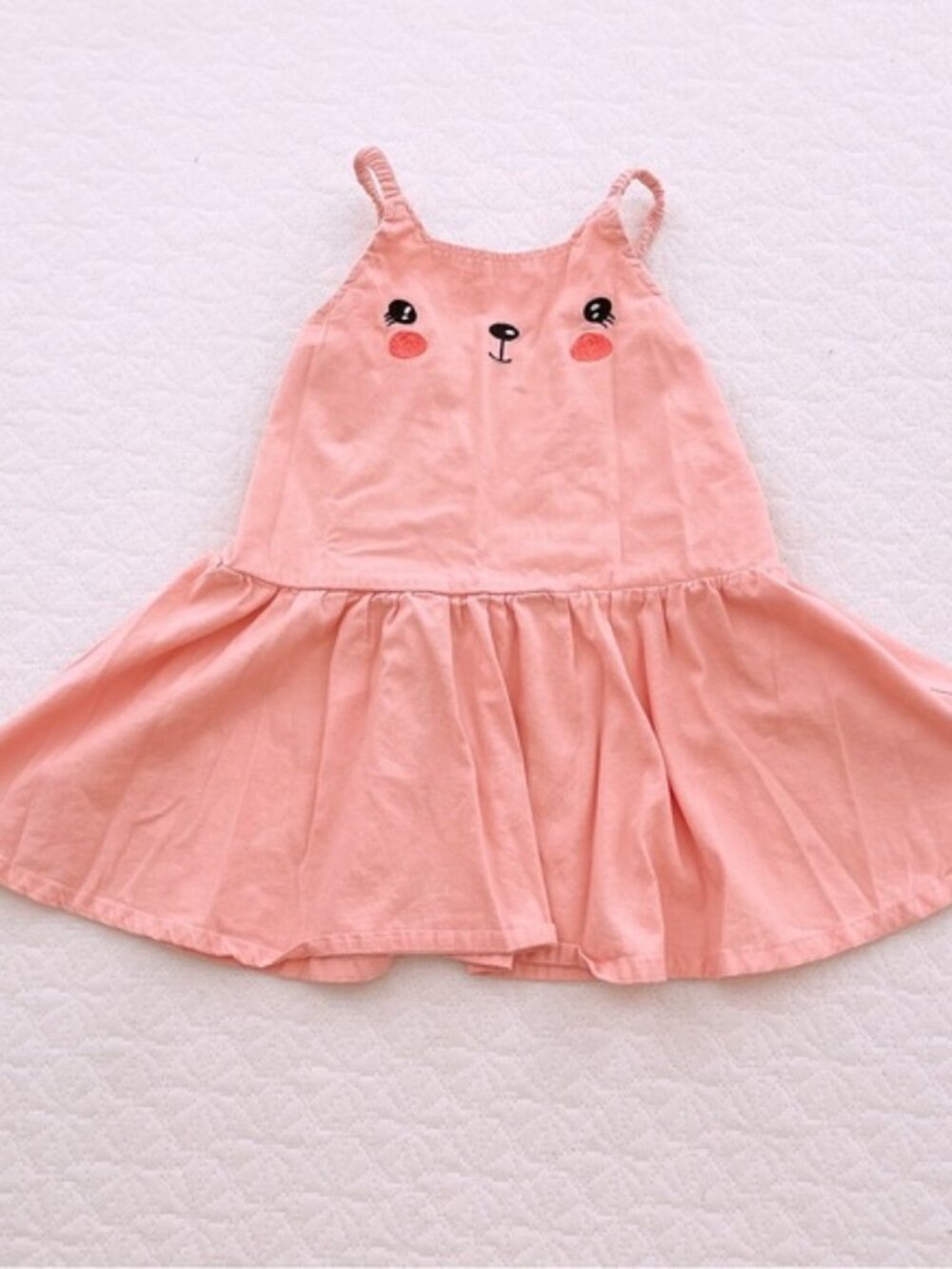 Cute Pink Bear Face Cotton Sun Dress Toddler Girls Size 4T A-Line Summer Dress